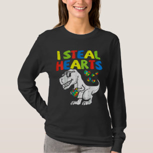 Camiseta I Steal Hearts Puzzle Autism Awareness Rex Dinosau
