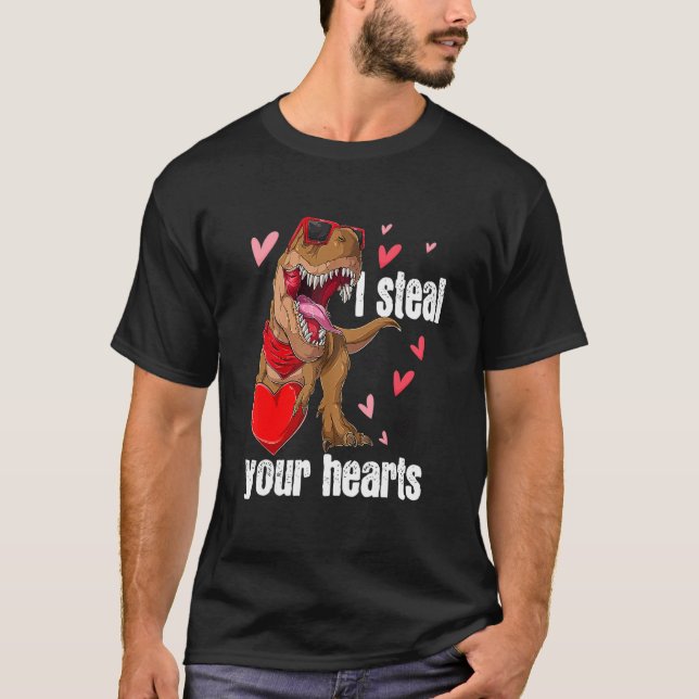 Camiseta I Steal Hearts T rex Love Dinosaur Valentines Day  (Frente)