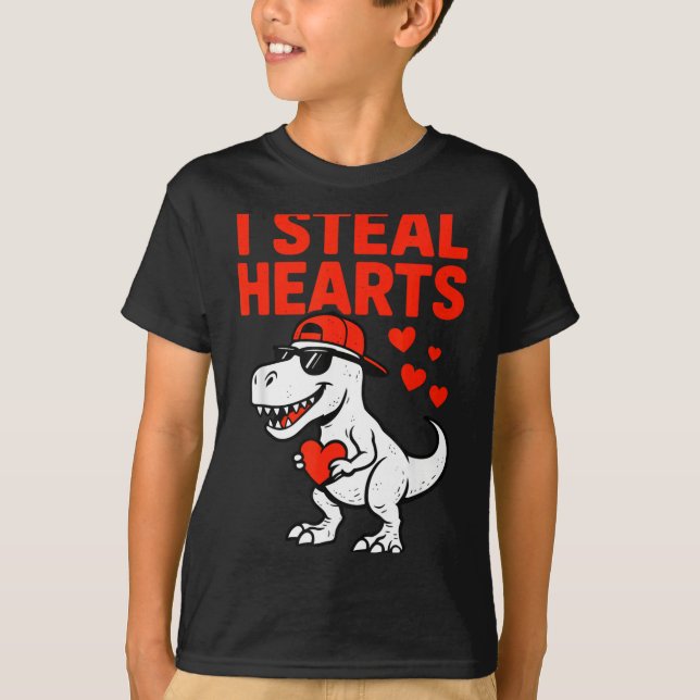 Camiseta I Steal Hearts Trex Dino Baby Boy Valentines Toddl (Frente)
