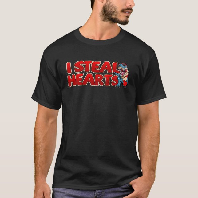 Camiseta I Steal Hearts Trex Dino Boy Valentines Day Toddle (Frente)