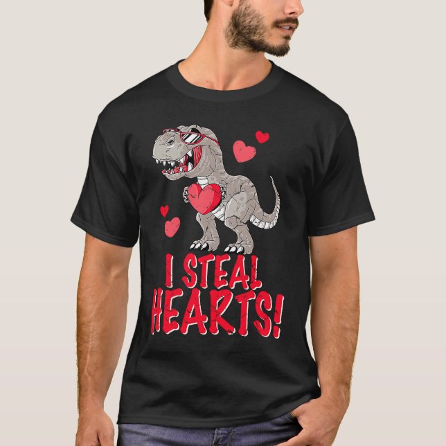 Camiseta I Steal Hearts Trex Dino Boys Valentines Day Dinos (Frente)