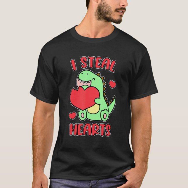 Camiseta I Steal Hearts Trex Dinosaur Cute Girls Boy Valent (Frente)