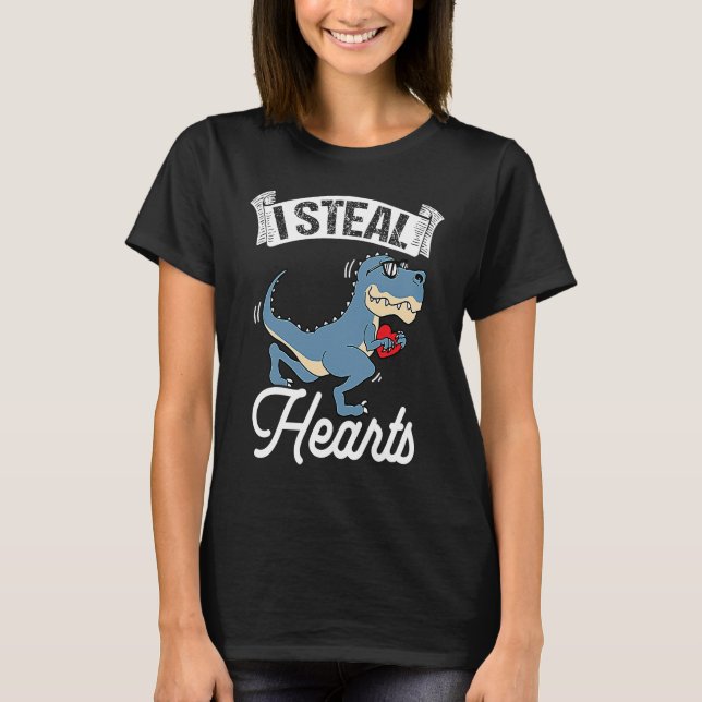 Camiseta I Steal Hearts Valentine's Day Dino Flowers Date S (Frente)