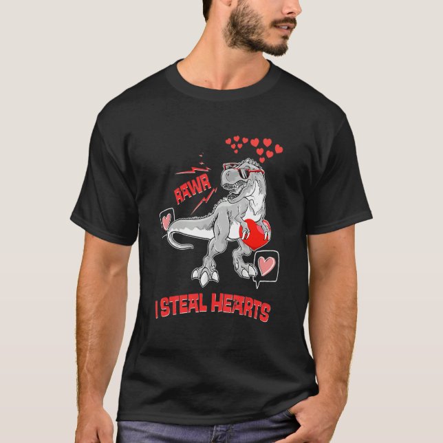 Camiseta I Steal Hearts Valentines Day Dinosaur Boys Men Lo (Frente)