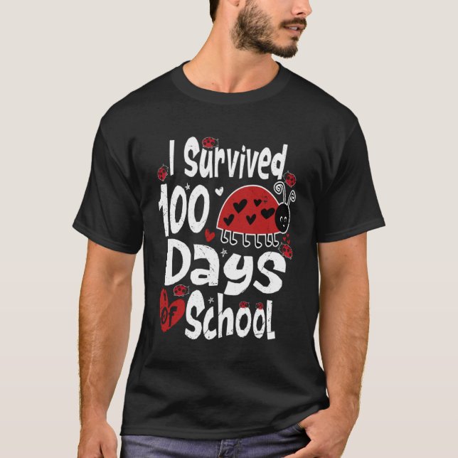 Camiseta I Survived 100 Days Of School Bug Teacher Kids lad (Frente)