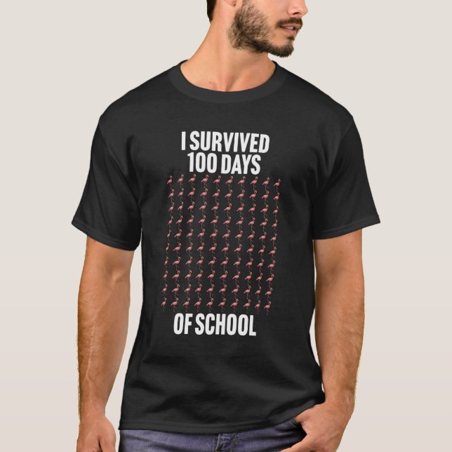 Camiseta I Survived 100 Days of School Funny Flamingo (Frente)