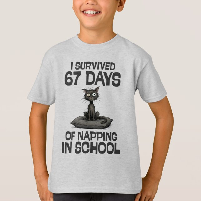 Camiseta I Survived 67 Days Of Napping, Funny Cat Meme (Frente)