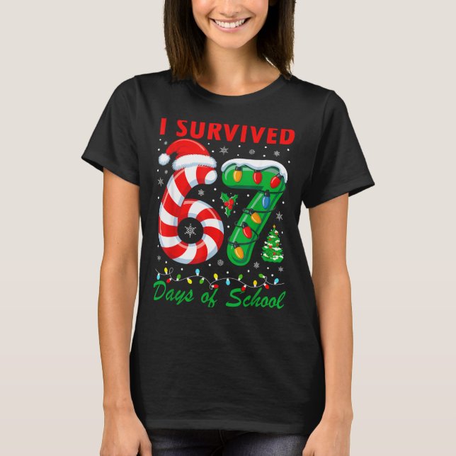 Camiseta I Survived 67 Days Of School Christmas Candy Cane  (Frente)