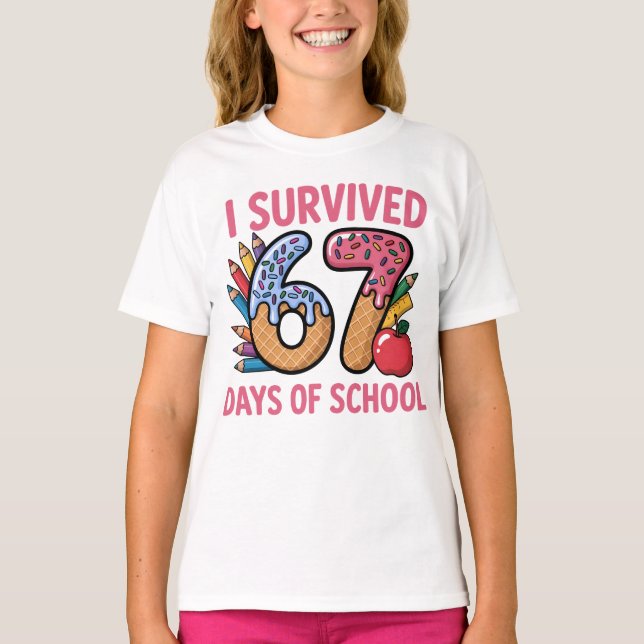 Camiseta I Survived 67 Days of School Ice Cream Waffl (Frente)