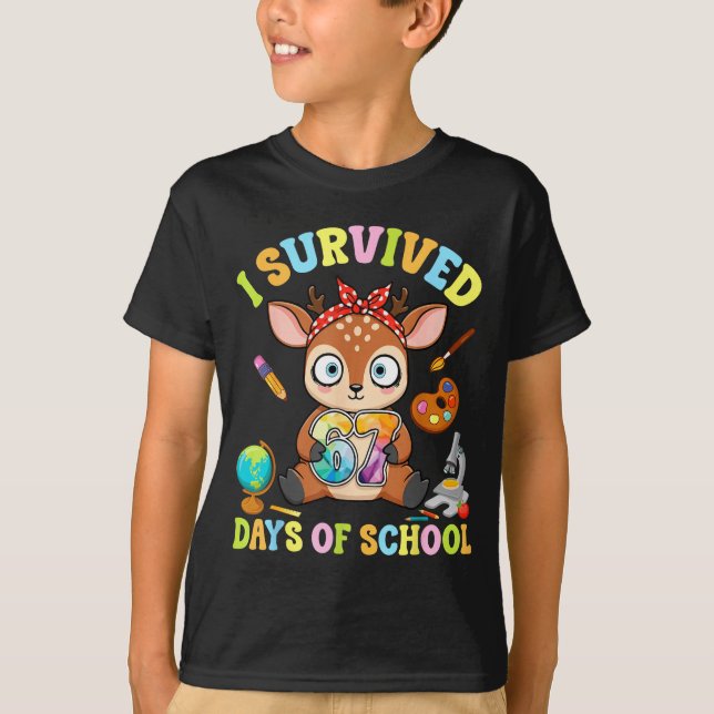 Camiseta I Survived Six Seven Days Of School Cute Deer Stud (Frente)