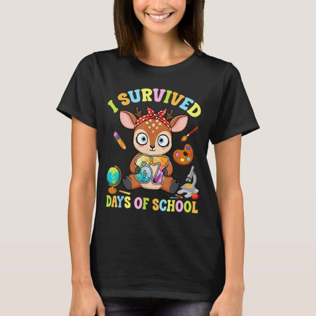 Camiseta I Survived Six Seven Days Of School Cute Deer Stud (Frente)