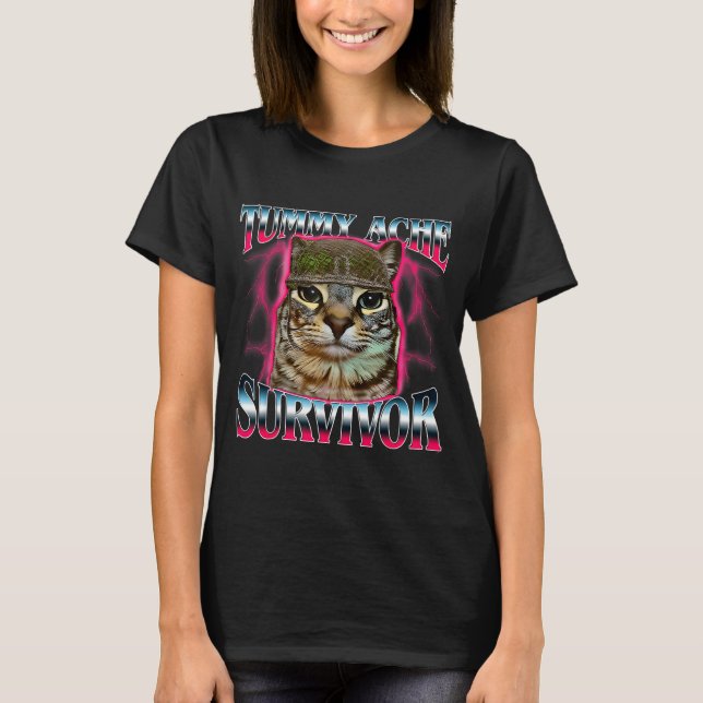 Camiseta I Survived Today's Funny Tummy Ache Survivor Cat M (Frente)