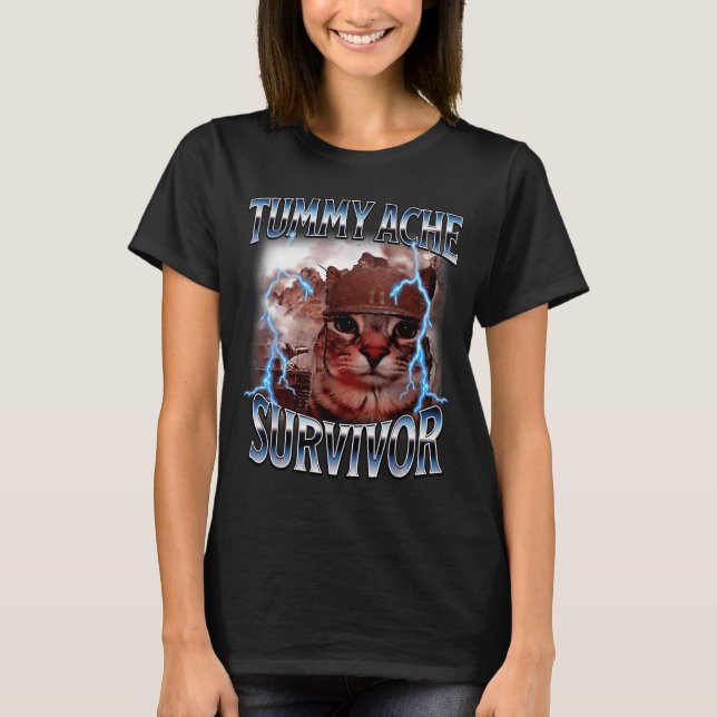 Camiseta I Survived Today's Tummy Ache Survivor Funny Cat M (Frente)