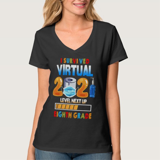 Camiseta I Survived Virtual 7th Grade 2020 2021 Level Up to (Frente)
