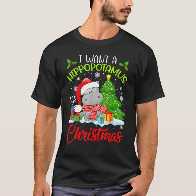 Camiseta I Want A Hippopotamus For Christmas Cute Xmas Cost (Frente)