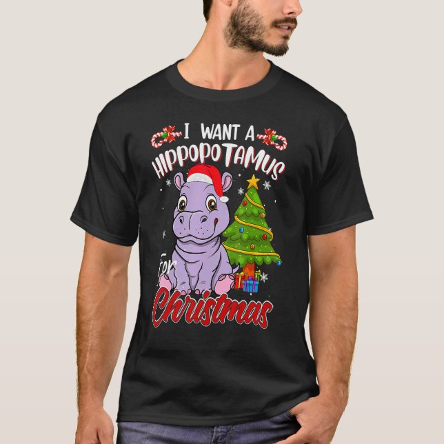 Camiseta I Want A Hippopotamus For Christmas  Hippo Pajamas (Frente)