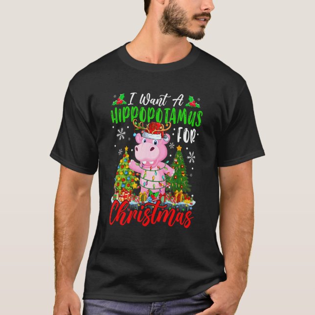 Camiseta I Want A Hippopotamus For Christmas Santa Reindeer (Frente)