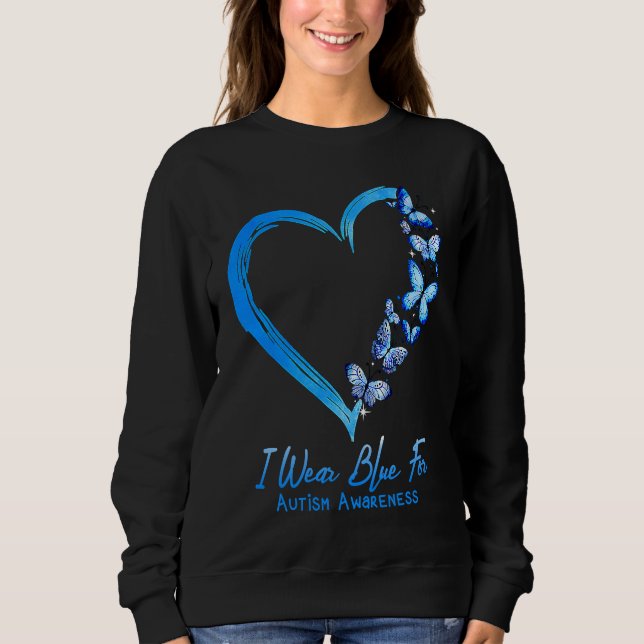 Camiseta I Wear Blue For Autism Awareness Heart Butterfly (Frente)