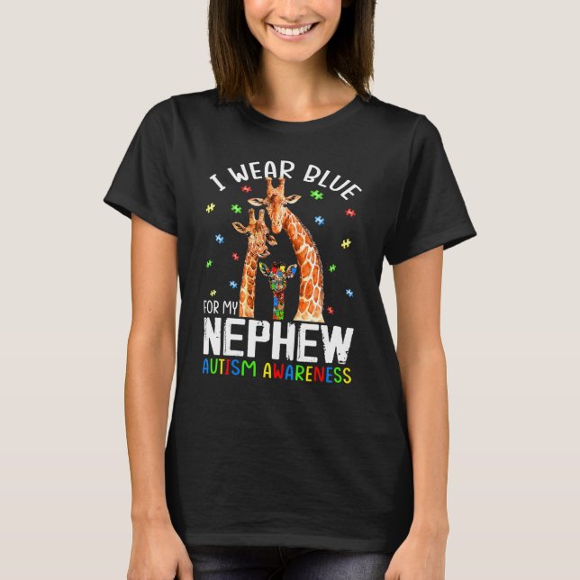 Camiseta I Wear Blue For My Nephew Autism Awareness Giraffe (Frente)