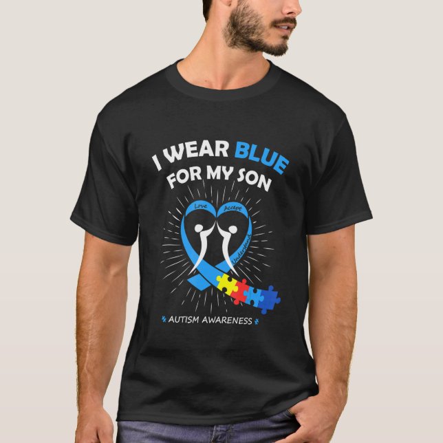 Camiseta I Wear Blue For My Son Heart Support Autism Awaren (Frente)