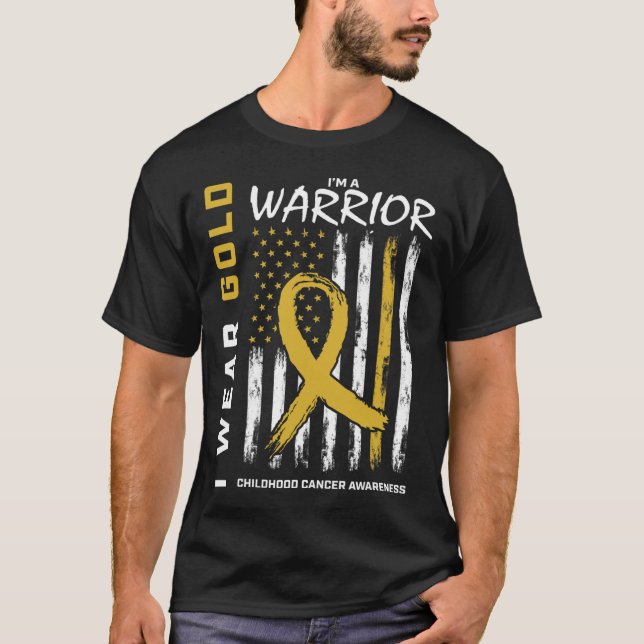 Camiseta I Wear Gold Warrior Childhood Cancer Awareness Ame (Frente)
