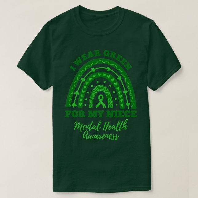 Camiseta I Wear Green For My Niece Rainbow Mental Health Aw (Frente do Design)