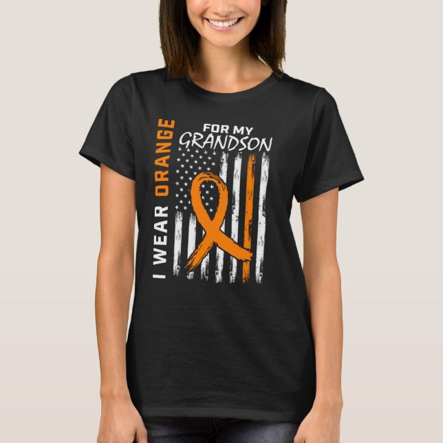 Camiseta I Wear Orange For My Grandson Leukemia Awareness F (Frente)