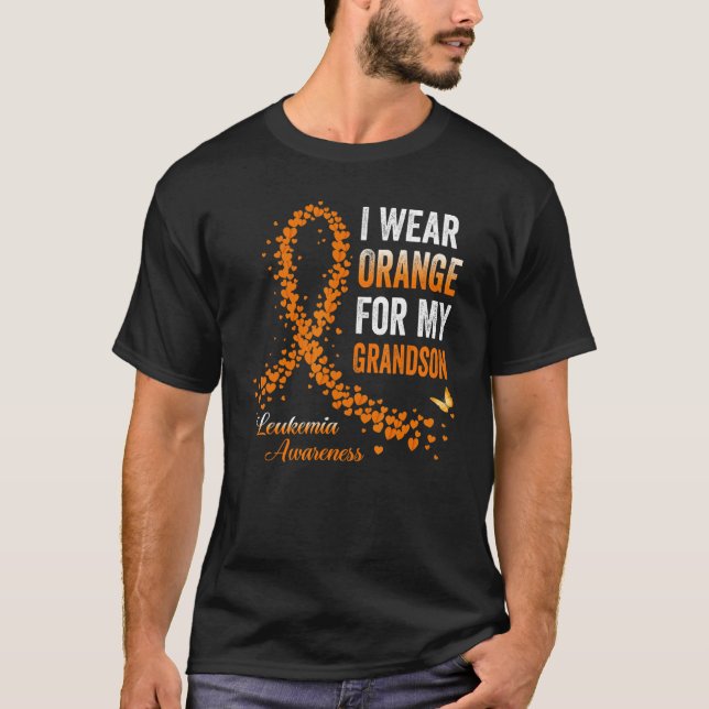 Camiseta I Wear Orange For My Grandson Leukemia Awareness R (Frente)
