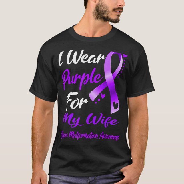 Camiseta I Wear Purple For MY WIFE Chiari Malformation Awar (Frente)