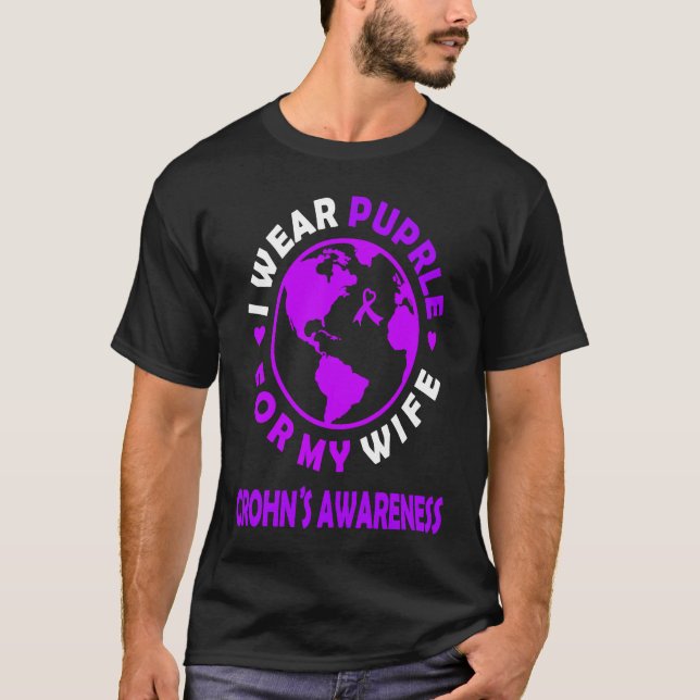 Camiseta I wear PURPLE for my WIFE CROHN'S Awareness (Frente)