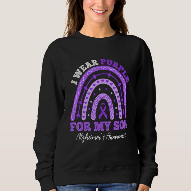 Camiseta I Wear Purple For Son Alzheimer's Awareness Rainbo (Frente)
