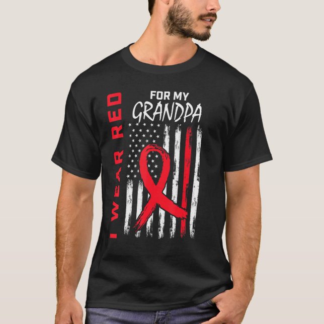 Camiseta I Wear Red For My Grandpa Heart Disease Awareness  (Frente)