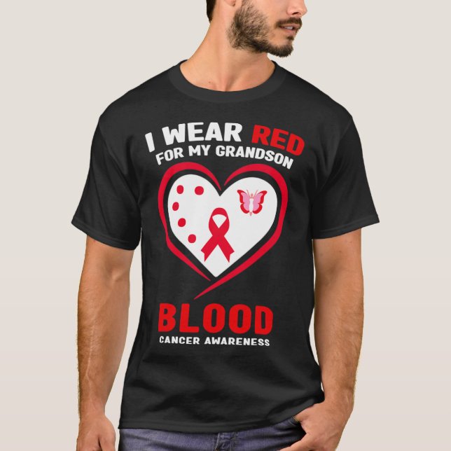 Camiseta I Wear Red For My Grandson Blood Cancer Awareness  (Frente)