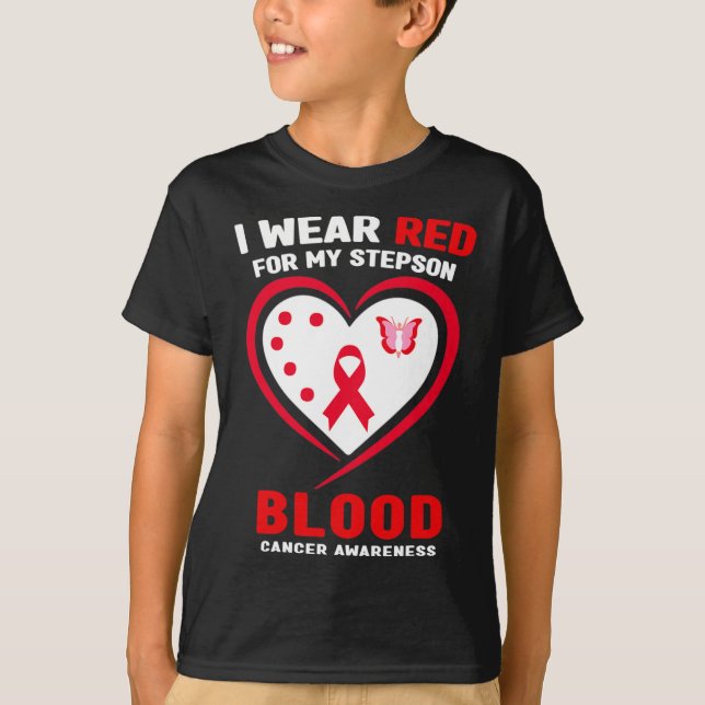 Camiseta I Wear Red For My Stepson Blood Cancer Awareness  (Frente)