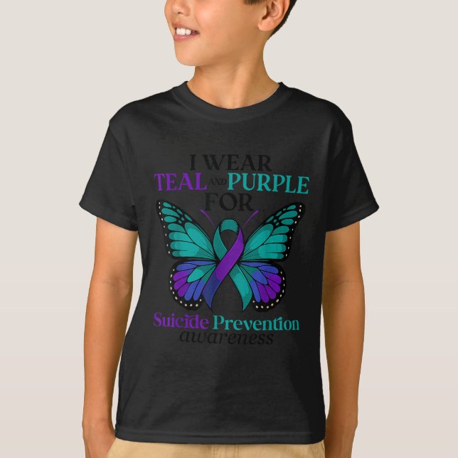 Camiseta I Wear Teal &amp; Purple Butterfly Suicide Prevent (Frente)