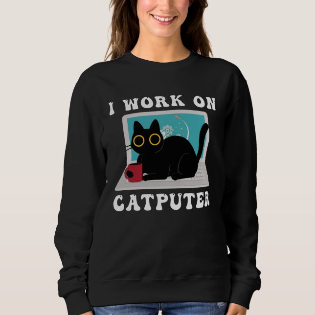 Camiseta I Work On Computer Cat Quotes black Cats (Frente)