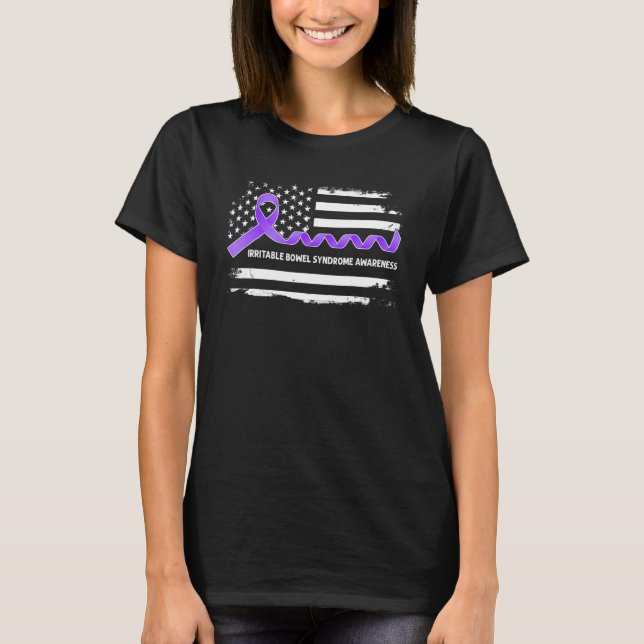 Camiseta IBS Awareness American Flag   Purple Ribbon (Frente)