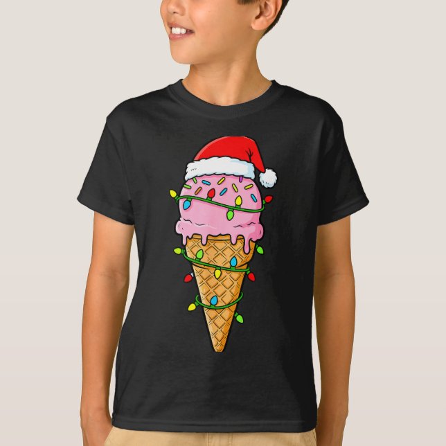 Camiseta Ice Cream Cone Christmas Lights Santa Hat Food Xma (Frente)