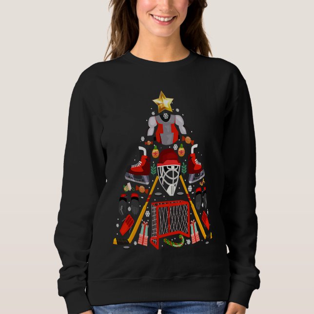 Camiseta Ice Hockey Christmas Tree Funny X Mas Hockey Playe (Frente)