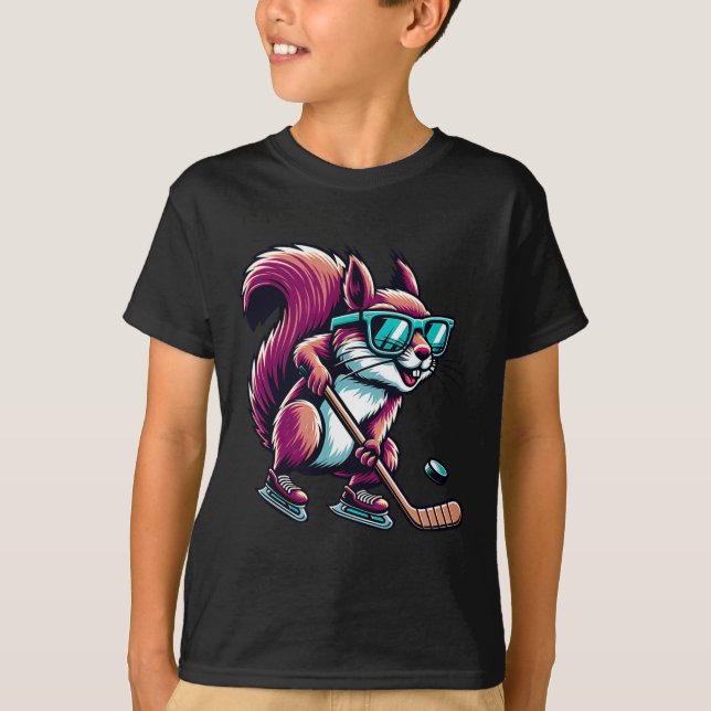 Camiseta Ice Hockey Squirrel Cool Gles Skating  (Frente)