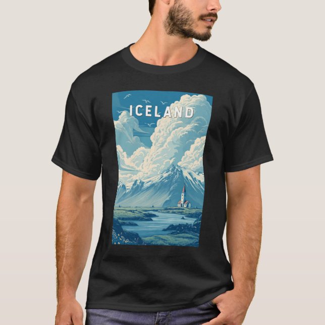 Camiseta Iceland Illustration Travel Art Vintage (Frente)