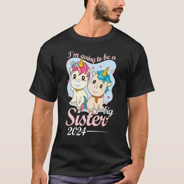 Camiseta Ich Werde Große Schwester 2024 Unicorn Baby Announ (Frente)
