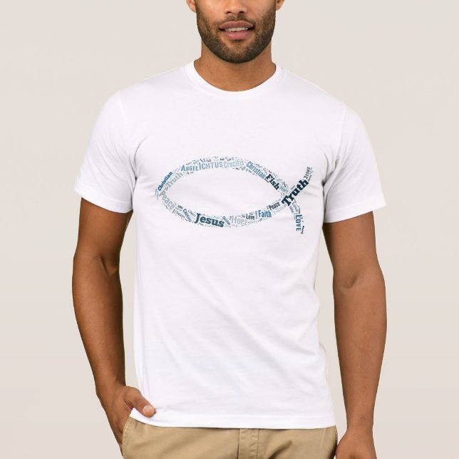 Camiseta Ichthus - símbolo cristão dos peixes - texto (Frente)