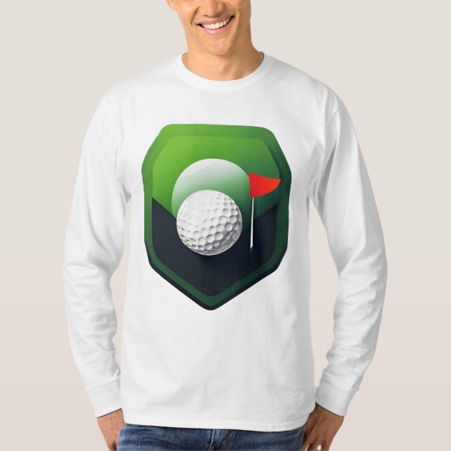 Camiseta Ícone de Bola de Golfe Estilizado com Fundo Verde (Frente)