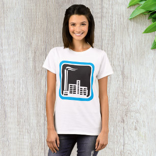 Camiseta Ícone de Fábrica Industrial com Chaminés