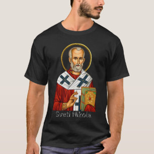 Camiseta ícone de letra sérvia do santo Nicholas ortodox