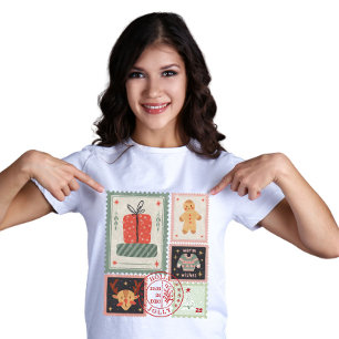 Camiseta Ícone de Natal de Selo Postal Antigo