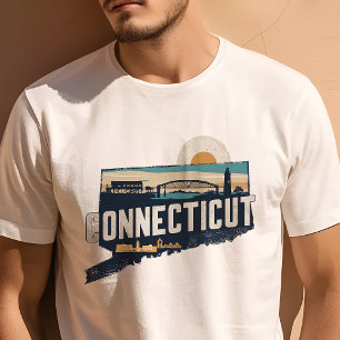 Camiseta Ícone de Viagem Retro Connecticut Gráfico