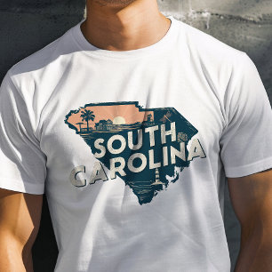 Camiseta Ícone de Viagem Retro da Carolina do Sul Gráfica