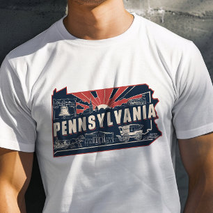 Camiseta Ícone de Viagem Retro da Pensilvânia Icônica Gráfi